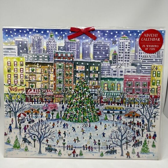 Advent Calendar Snowscape Galison Design 25 Windows Ribbon Hanger NWT Cardboard - Picture 1 of 13